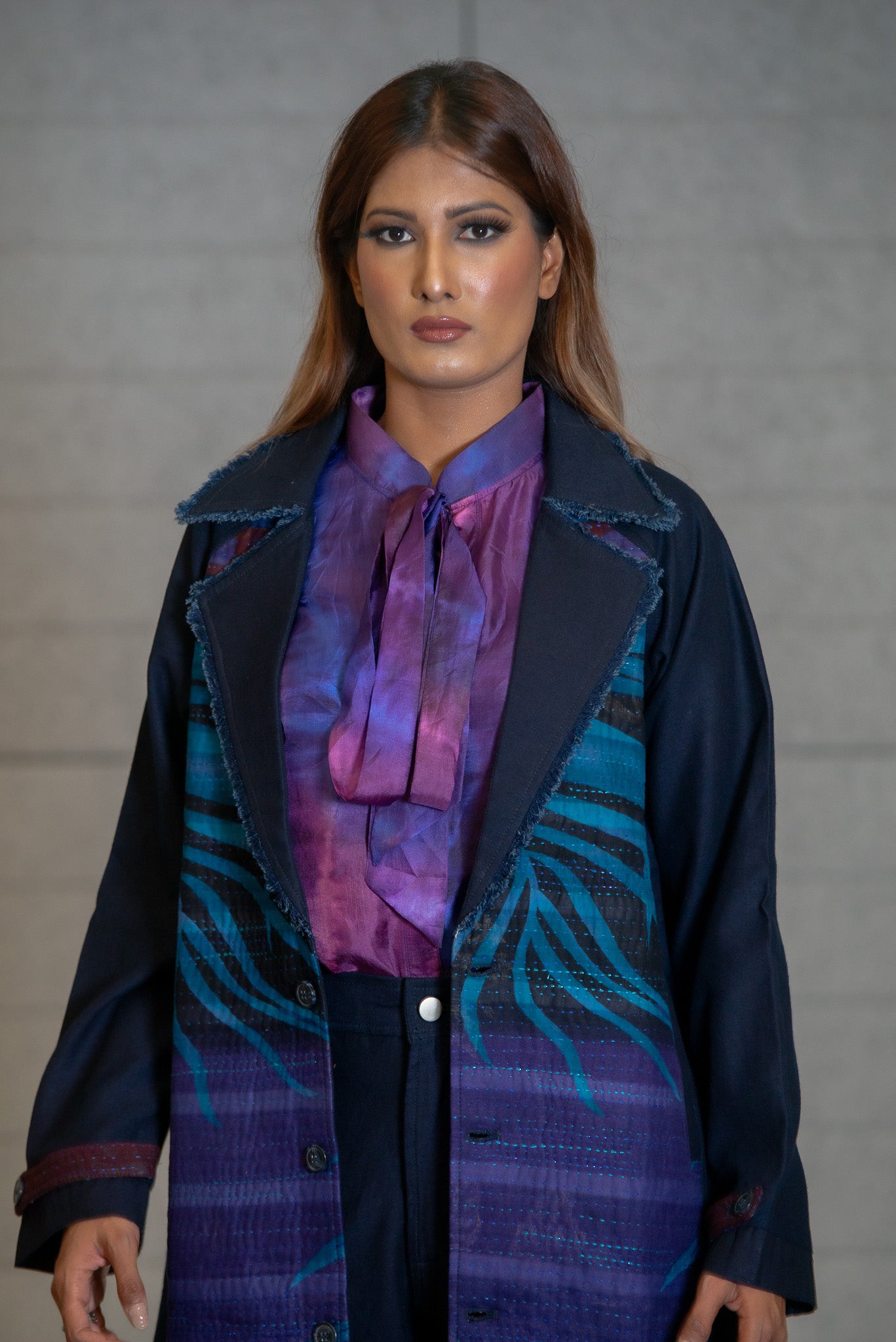 Purple Turquoise Kantha Long Coat